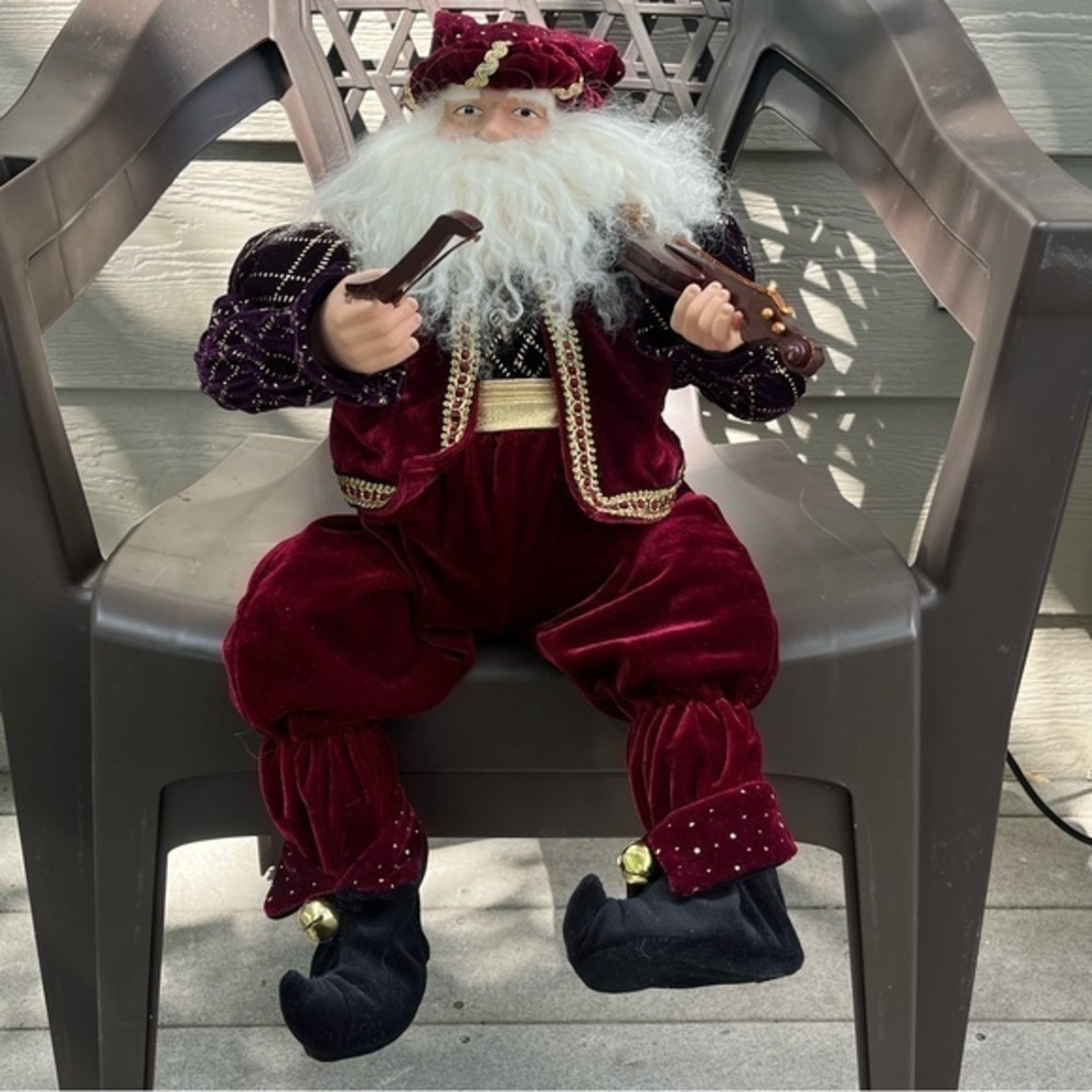 Costco Kirkland Velvet 14" Santa w/Fiddle Shelf Sitter Christmas Decor Mantel - Picture 4 of 16